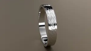 Hammered White Gold 4mm Flat Wedding Band