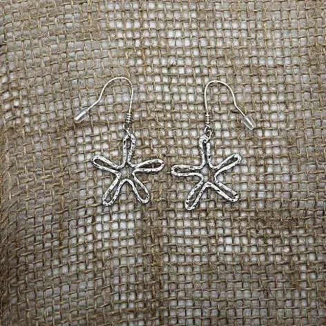 Handmade Sterling Silver Star Earrings | Celestial Hammered Design | 2-Inch Length