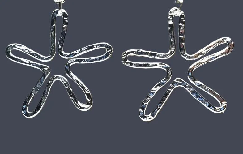 Handmade Sterling Silver Star Earrings | Celestial Hammered Design | 2-Inch Length