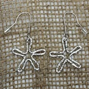 Handmade Sterling Silver Star Earrings | Celestial Hammered Design | 2-Inch Length