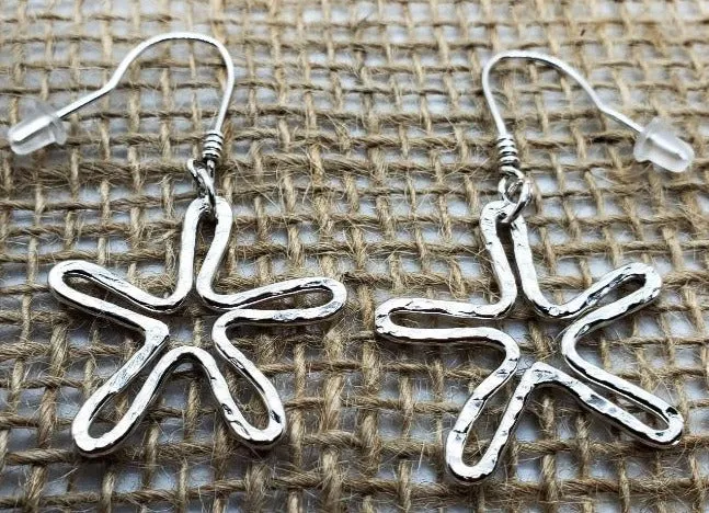 Handmade Sterling Silver Star Earrings | Celestial Hammered Design | 2-Inch Length