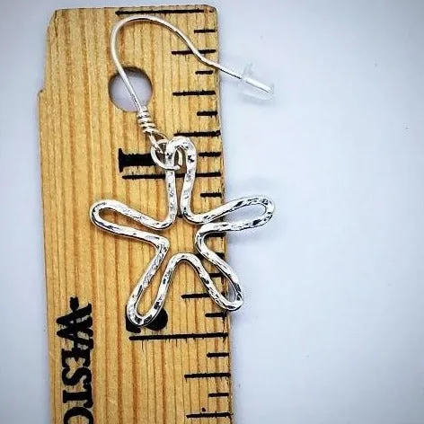 Handmade Sterling Silver Star Earrings | Celestial Hammered Design | 2-Inch Length