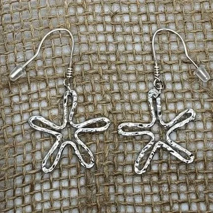 Handmade Sterling Silver Star Earrings | Celestial Hammered Design | 2-Inch Length