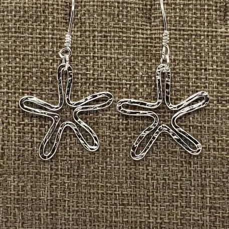 Handmade Sterling Silver Star Earrings | Celestial Hammered Design | 2-Inch Length