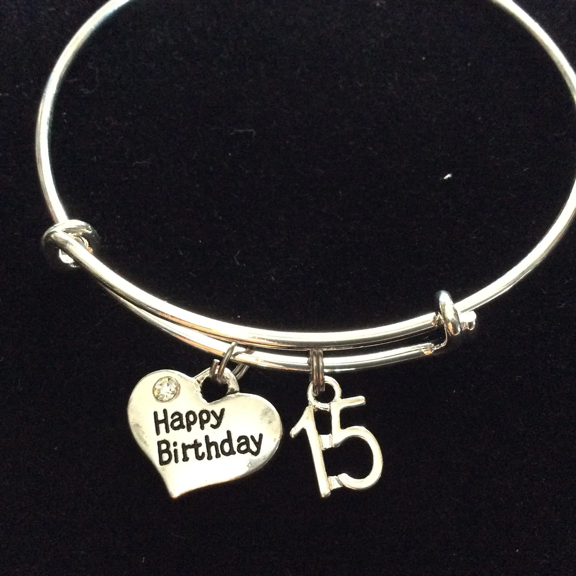 Happy 15th Birthday Expandable Charm Bracelet Adjustable Bangle Gift (Other Numbers Available)