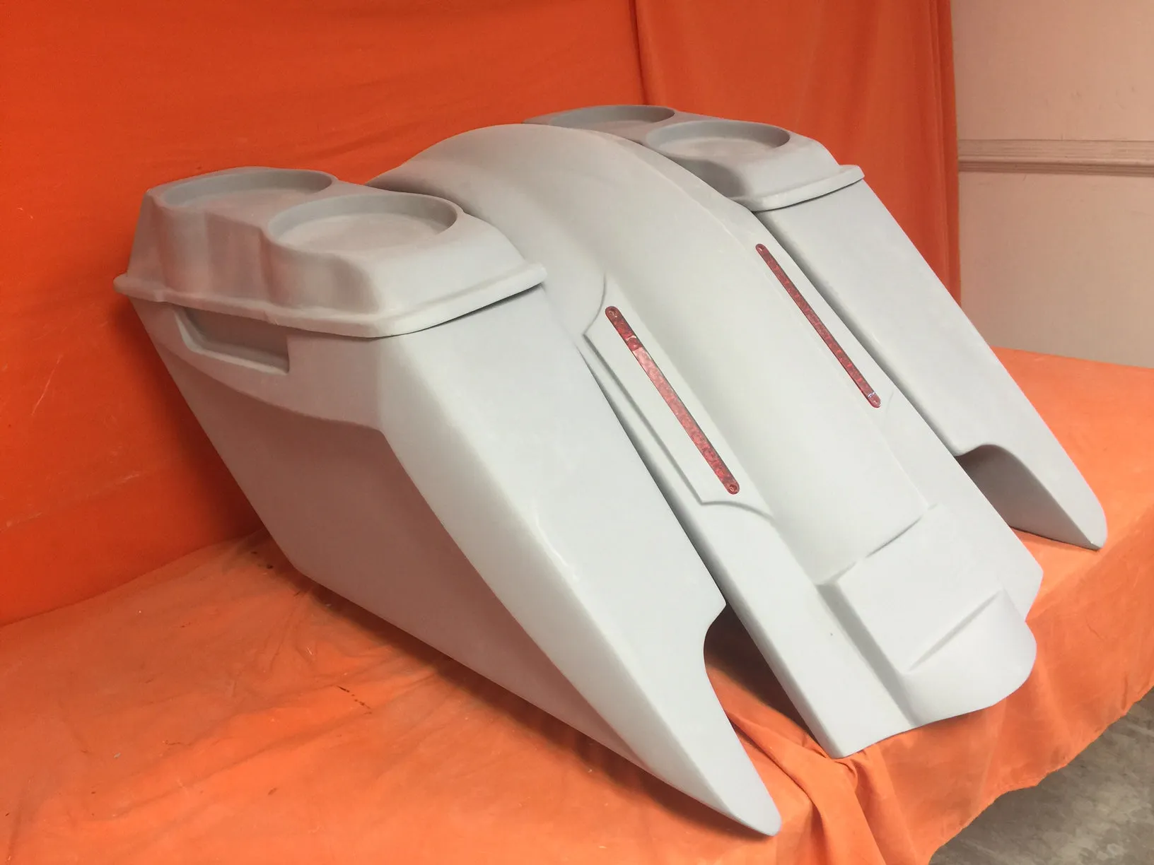 Harley Davidson 2014 - 2023  5" Fifty Five Extended Stretched Saddlebag Fender Kit Dual Cut Outs and Dual 6.5" Speaker Lids