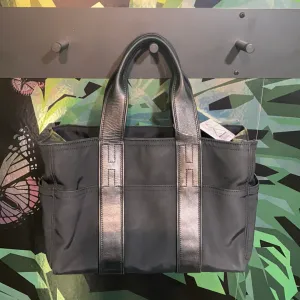 Hermes Black Leather and Nylon Fabric Top Handle Bag PM