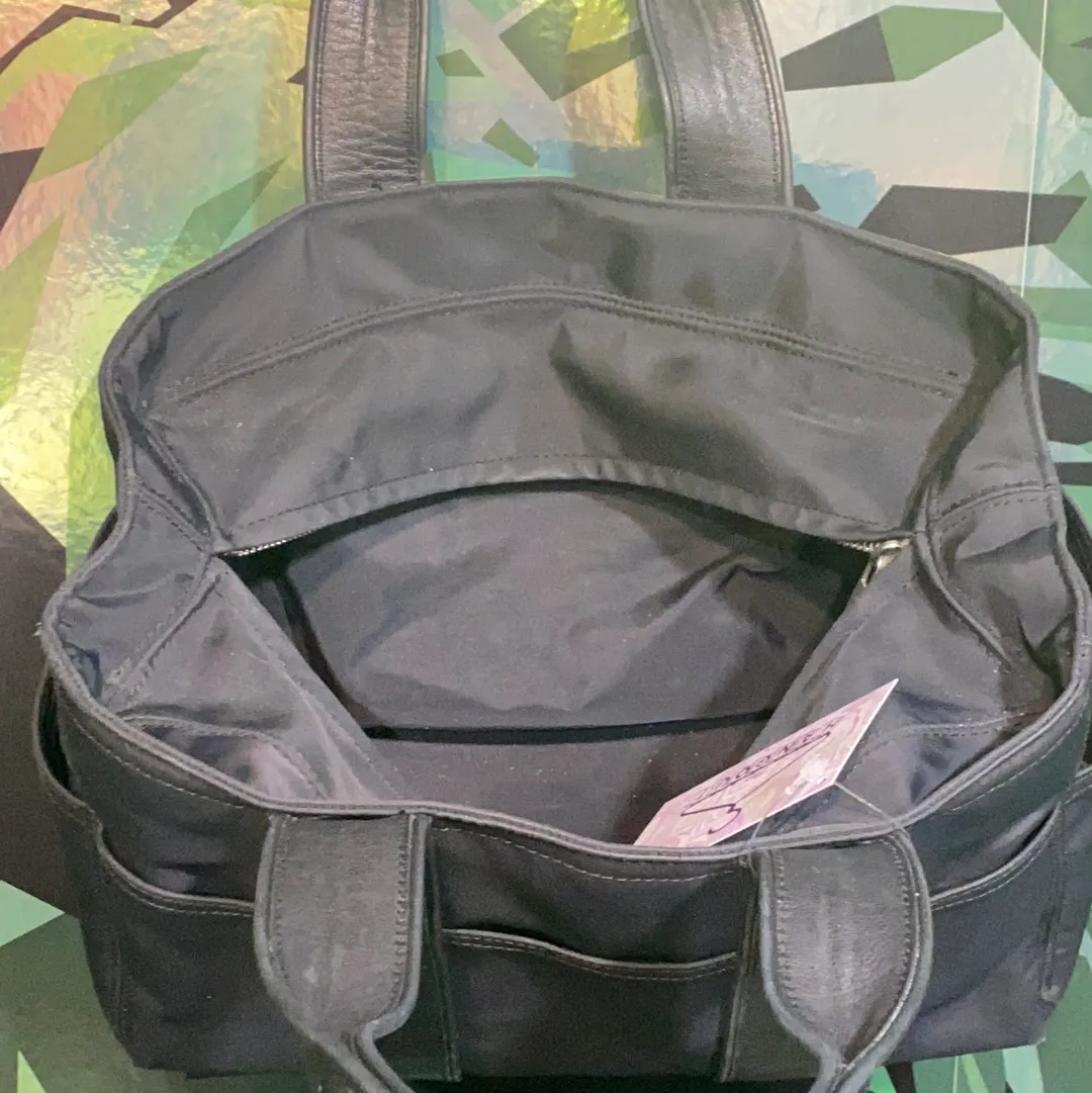 Hermes Black Leather and Nylon Fabric Top Handle Bag PM