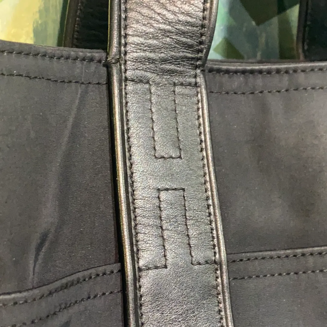 Hermes Black Leather and Nylon Fabric Top Handle Bag PM
