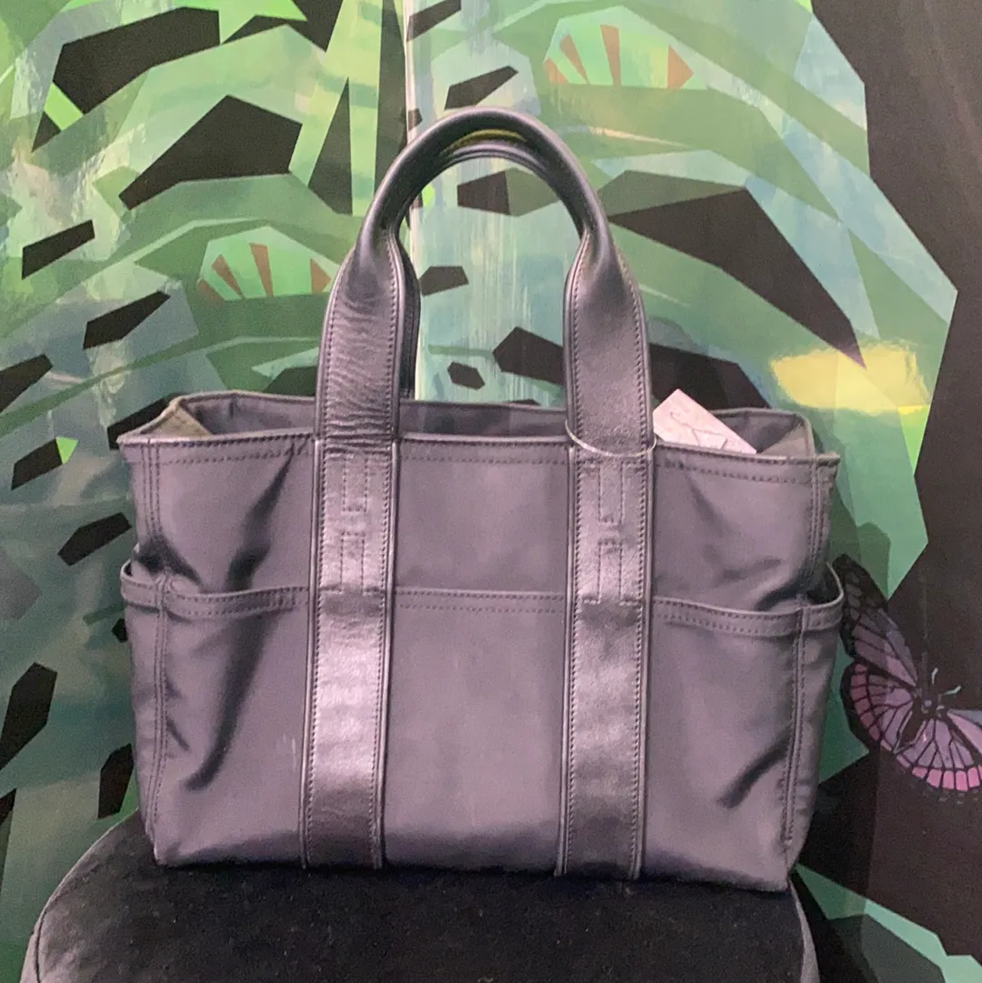 Hermes Black Leather and Nylon Fabric Top Handle Bag PM