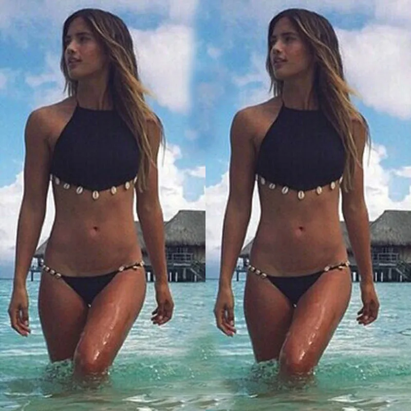 High Neck Bohemian Minimalist Bikini Set