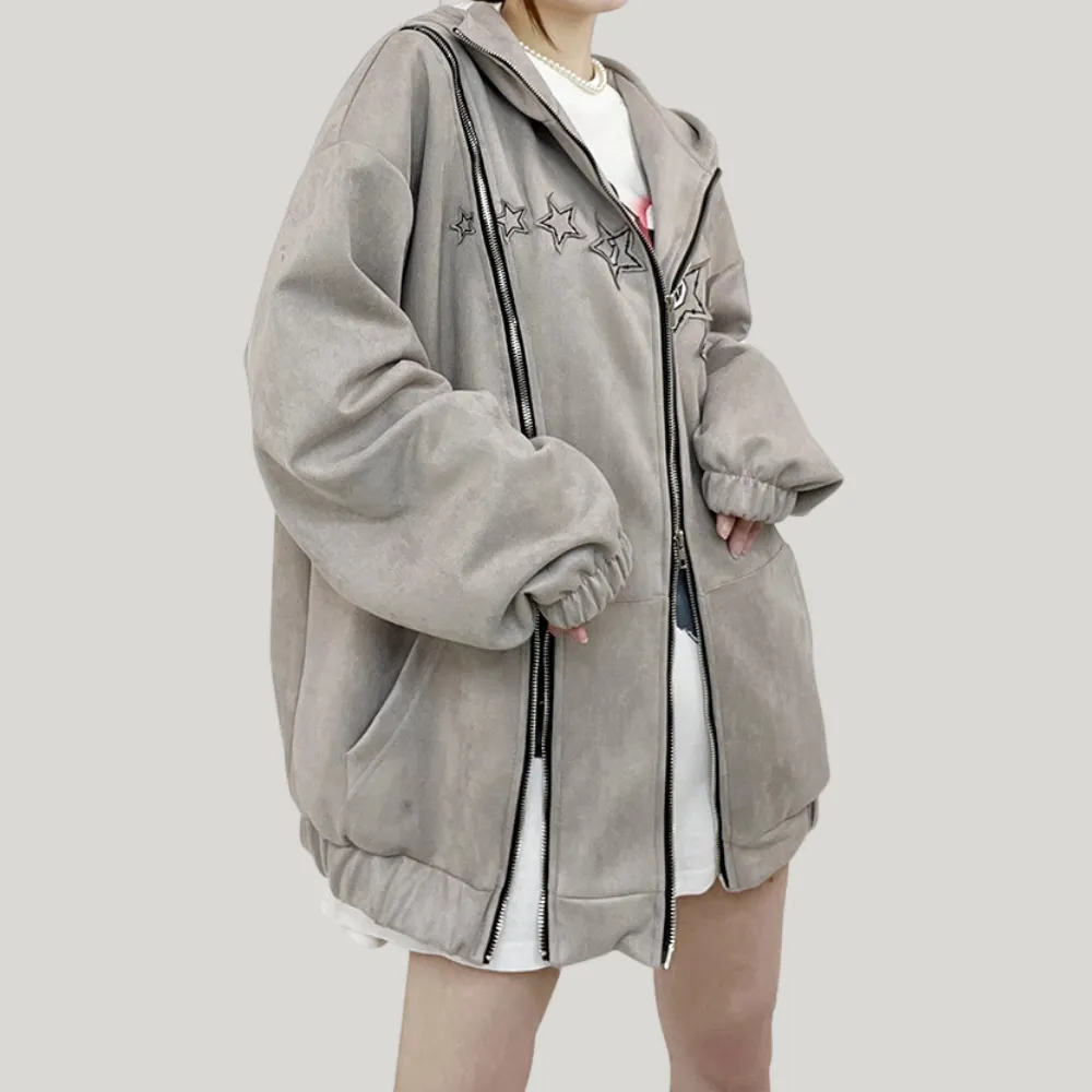 High Street Star Zip Design Hoodie