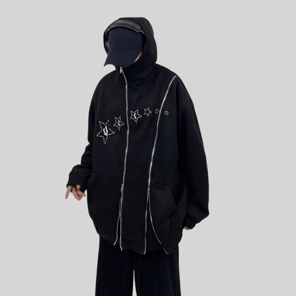 High Street Star Zip Design Hoodie