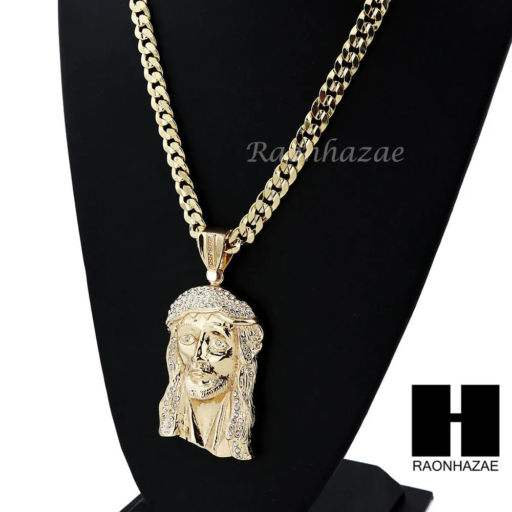 HIP HOP JESUS FACE PENDANT & DIAMOND CUT CUBAN LINK CHAIN NECKLACE N33
