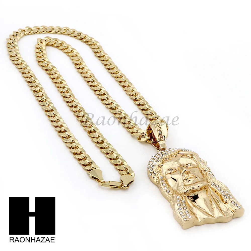 HIP HOP JESUS FACE PENDANT & DIAMOND CUT CUBAN LINK CHAIN NECKLACE N33