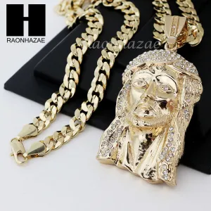 HIP HOP JESUS FACE PENDANT & DIAMOND CUT CUBAN LINK CHAIN NECKLACE N33