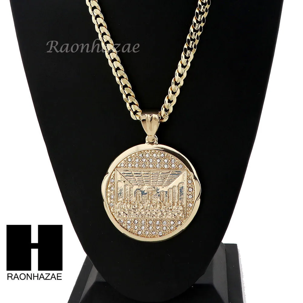 HIP HOP LAST SUPPER PENDANT & DIAMOND CUT CUBAN LINK CHAIN NECKLACE N45