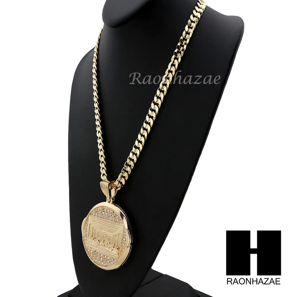 HIP HOP LAST SUPPER PENDANT & DIAMOND CUT CUBAN LINK CHAIN NECKLACE N45