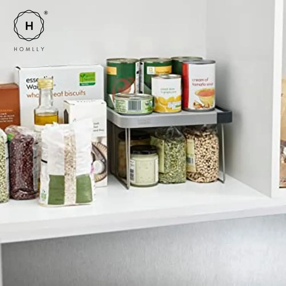 Homlly Expandable Kitchen Cabinet Shelf Organizers (Grey)