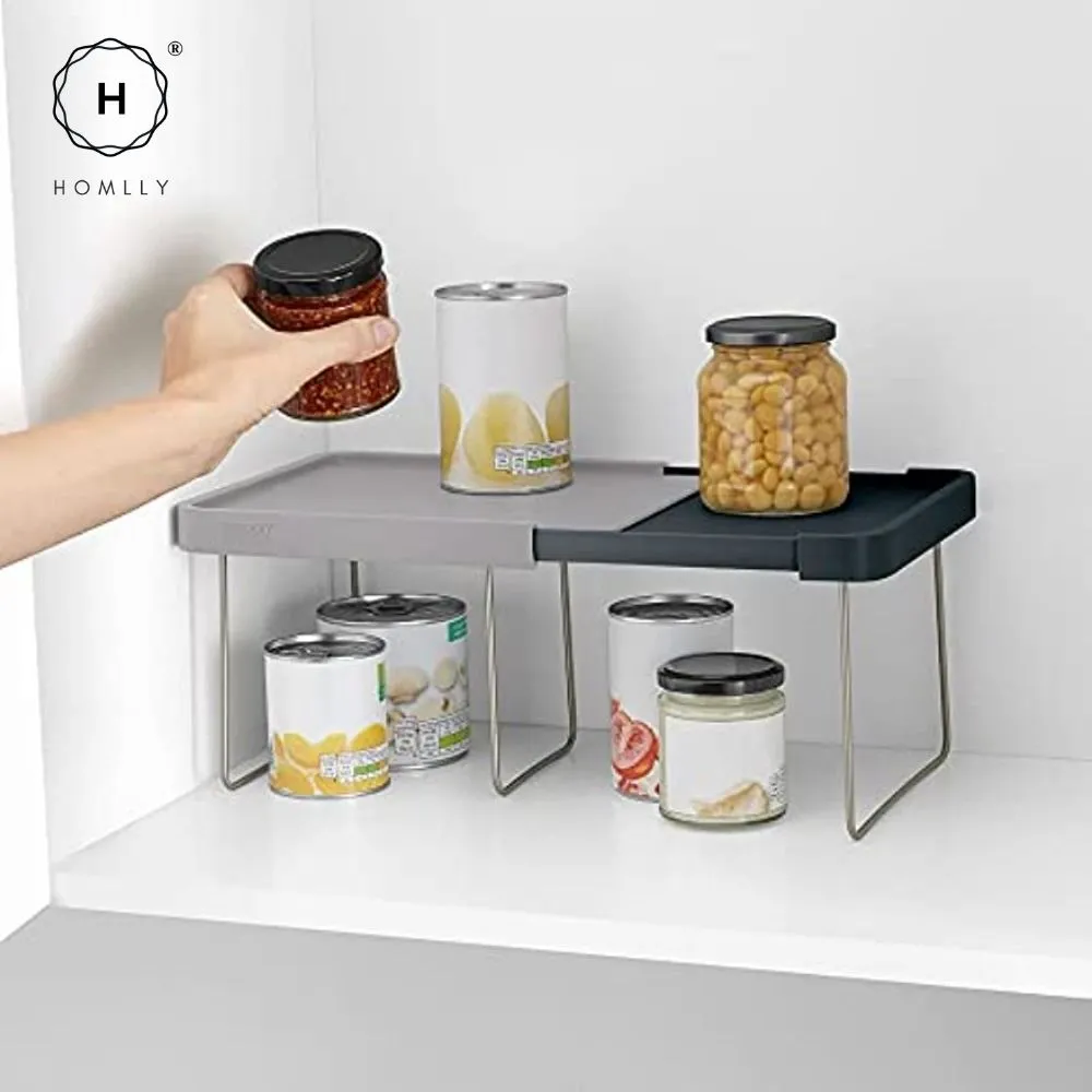 Homlly Expandable Kitchen Cabinet Shelf Organizers (Grey)