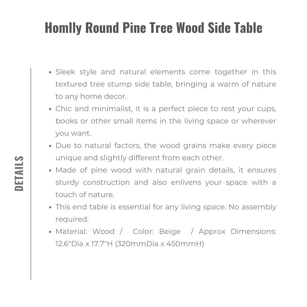 Homlly Round Pine Tree Wood Side Table