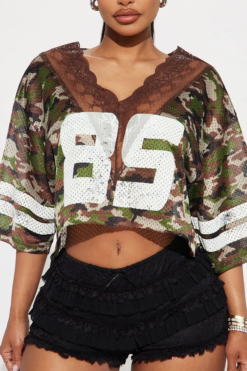 HTZ1127 Plus Lace Trim Mesh Jersey Top