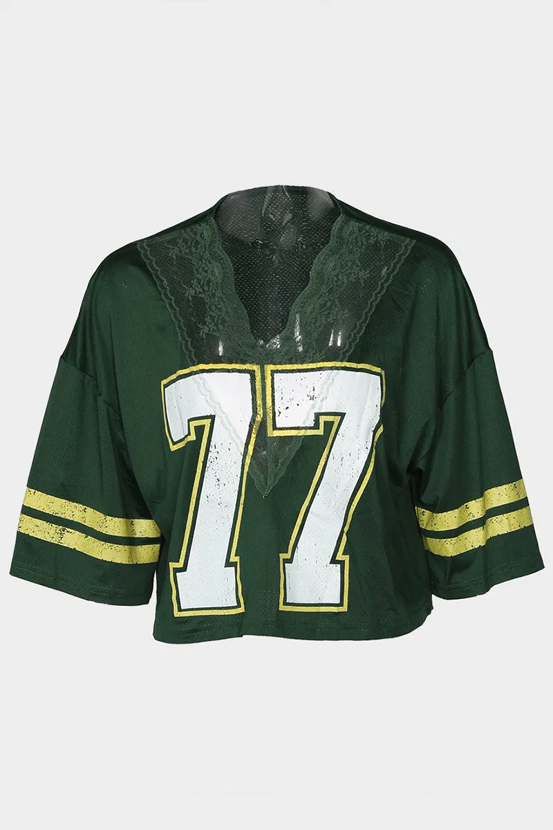 HTZ1127 Plus Lace Trim Mesh Jersey Top