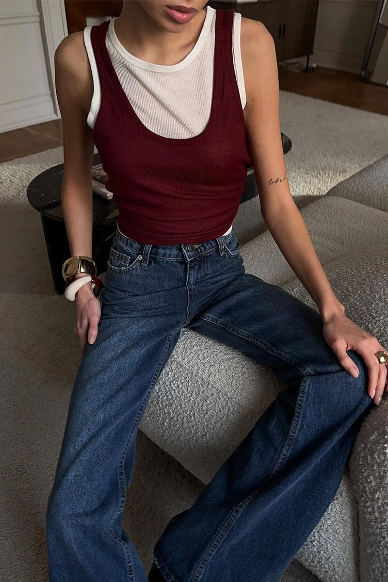 HTZ1153 Layered Contrast Rib Tank Set Top