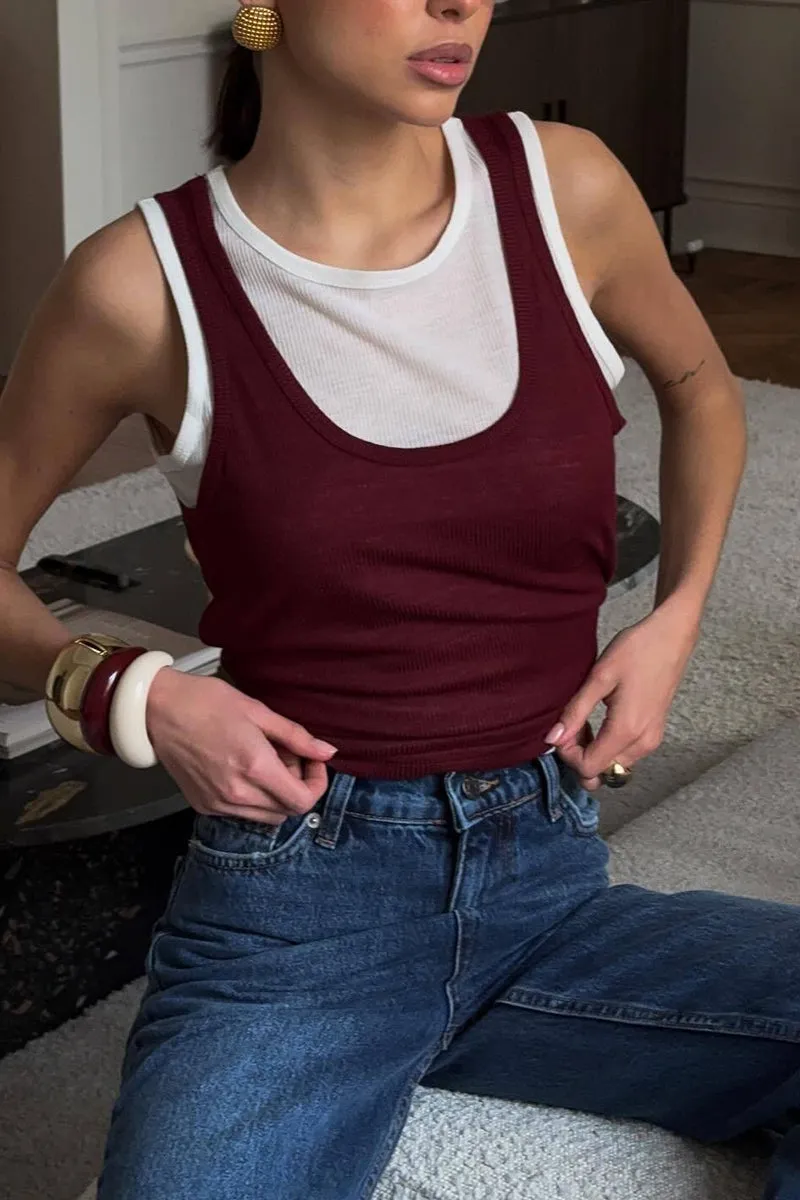 HTZ1153 Layered Contrast Rib Tank Set Top