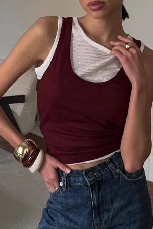 HTZ1153 Layered Contrast Rib Tank Set Top