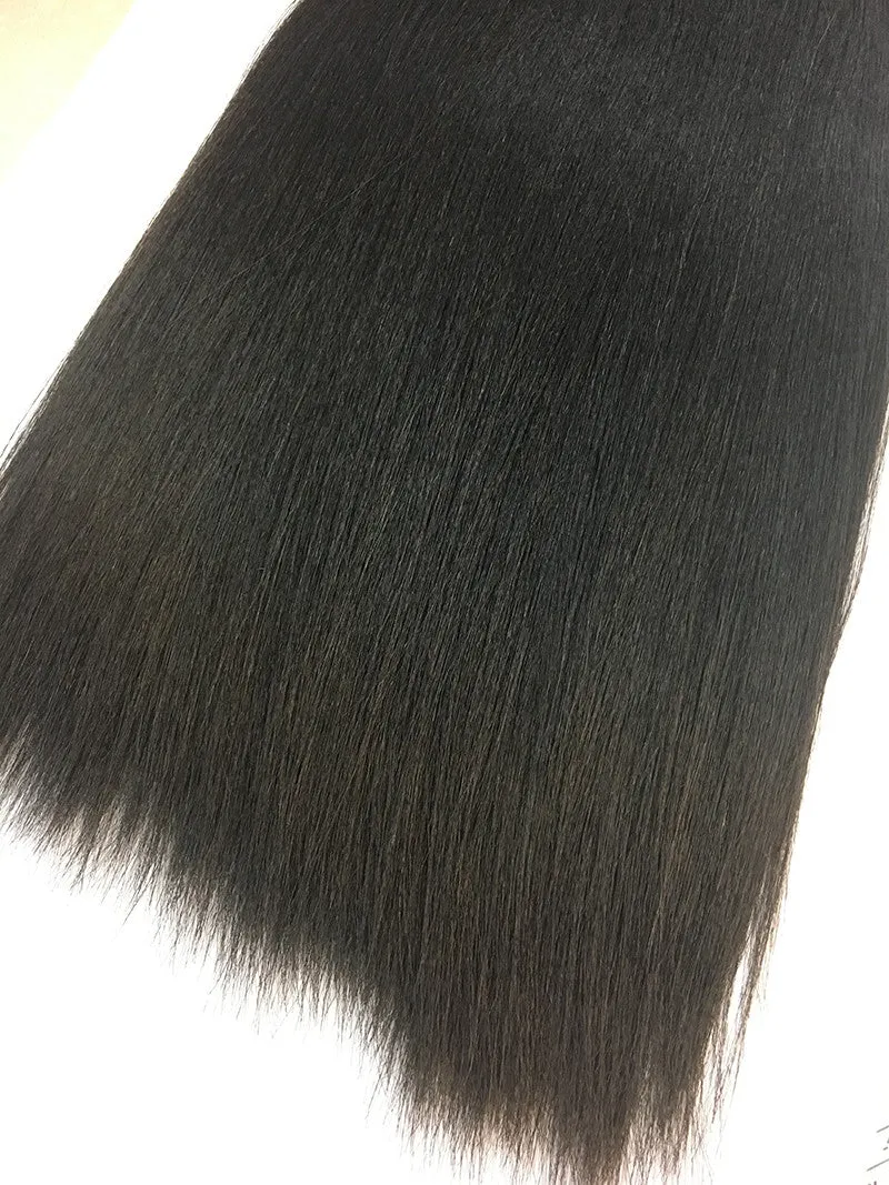 Indian Remy Yaki Straight Human Hair Extensions - Wefted Hair 22"