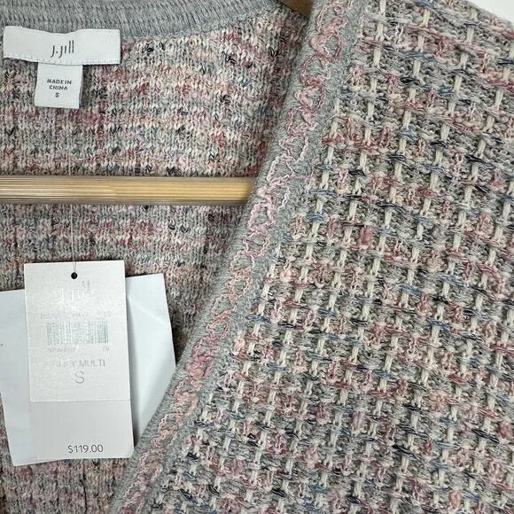 J Jill NWT Pink   Grey Tweed Cardigan Sweater Jacket SIZE S
