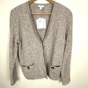 J Jill NWT Pink   Grey Tweed Cardigan Sweater Jacket SIZE S