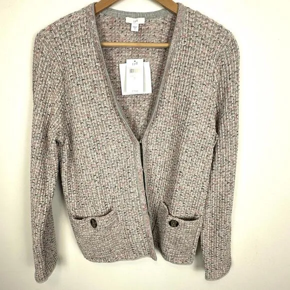 J Jill NWT Pink   Grey Tweed Cardigan Sweater Jacket SIZE S