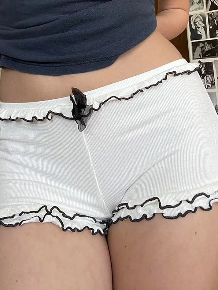 JazzHer Ruffle Trim Bow Low Rise Shorts