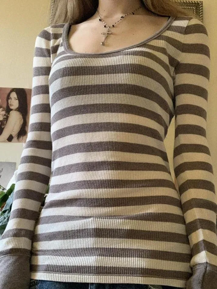 JazzHer Street Stripe Long Sleeves Tee