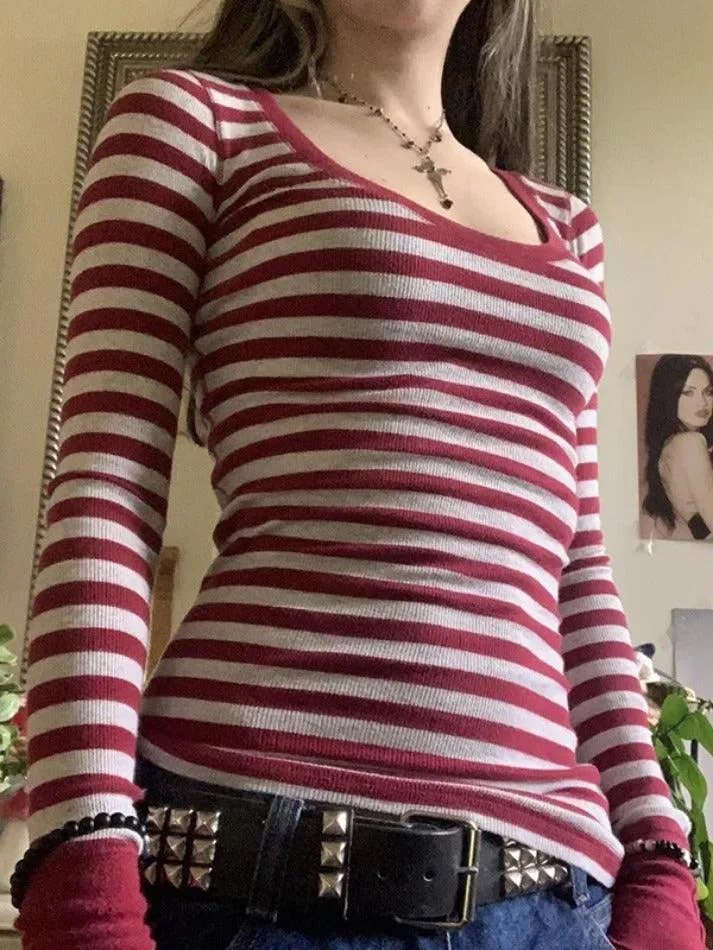 JazzHer Street Stripe Long Sleeves Tee