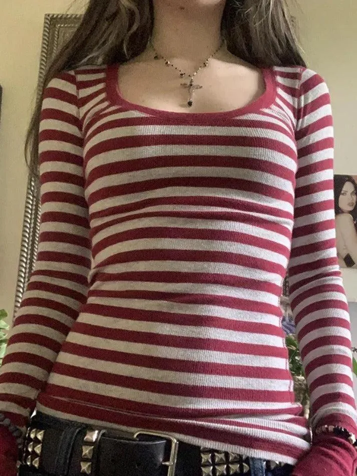 JazzHer Street Stripe Long Sleeves Tee