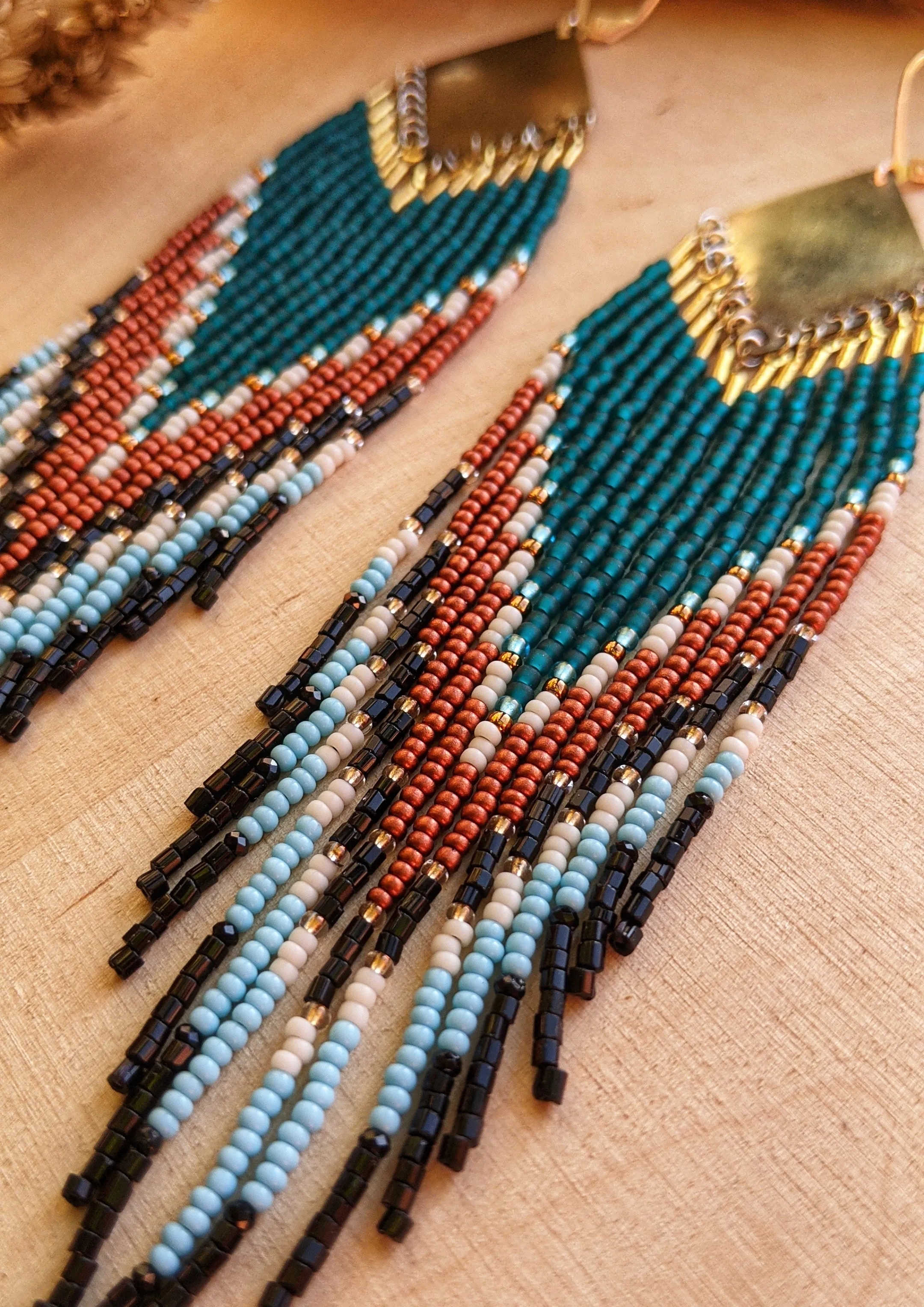 JLO Teal & Black Seed Bead Earrings
