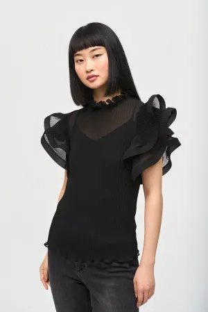Joseph Ribkoff Chiffon Pleated Top With Ruffled Sleeves Jr243957