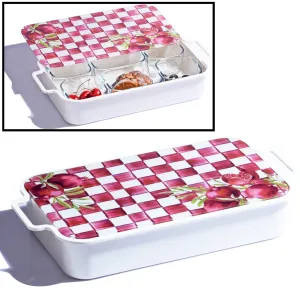 KHV-160 GLASS & MELAMINE TRAY WITH COVER & 6 GLASS COMPARTMENT (POMEGRANATE)