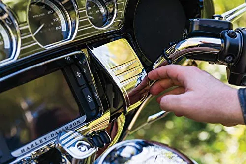 Kuryakyn 7240 Motorcycle Accent Accessory: Deluxe Tri-Line Stereo Trim Kit for 2014-19 Harley-Davidson Touring & Tri Glide Motorcycles, Chrome