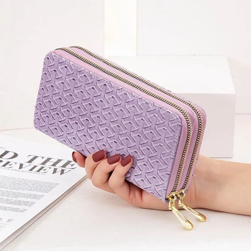 Large Capacity Double Layer Bright Leather Striped Mobile Phone Bag