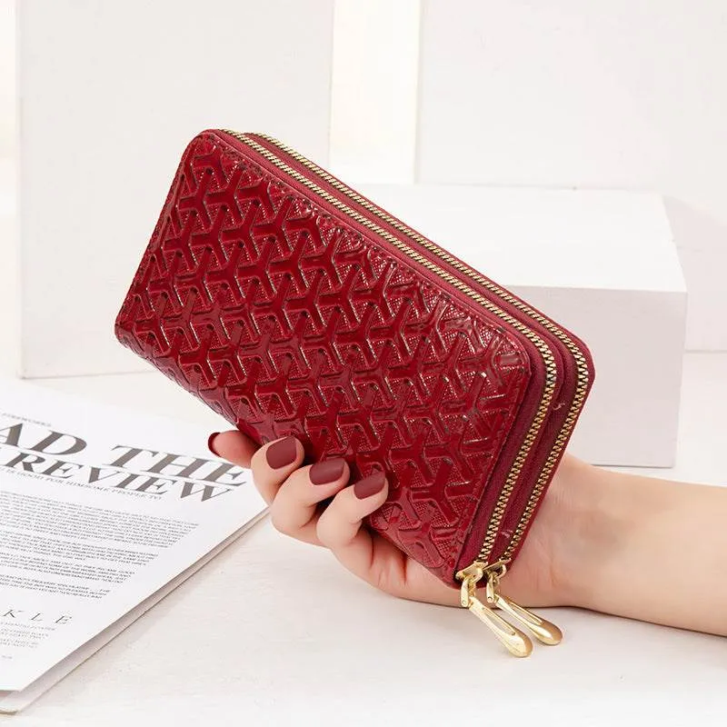 Large Capacity Double Layer Bright Leather Striped Mobile Phone Bag