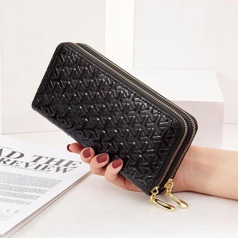 Large Capacity Double Layer Bright Leather Striped Mobile Phone Bag