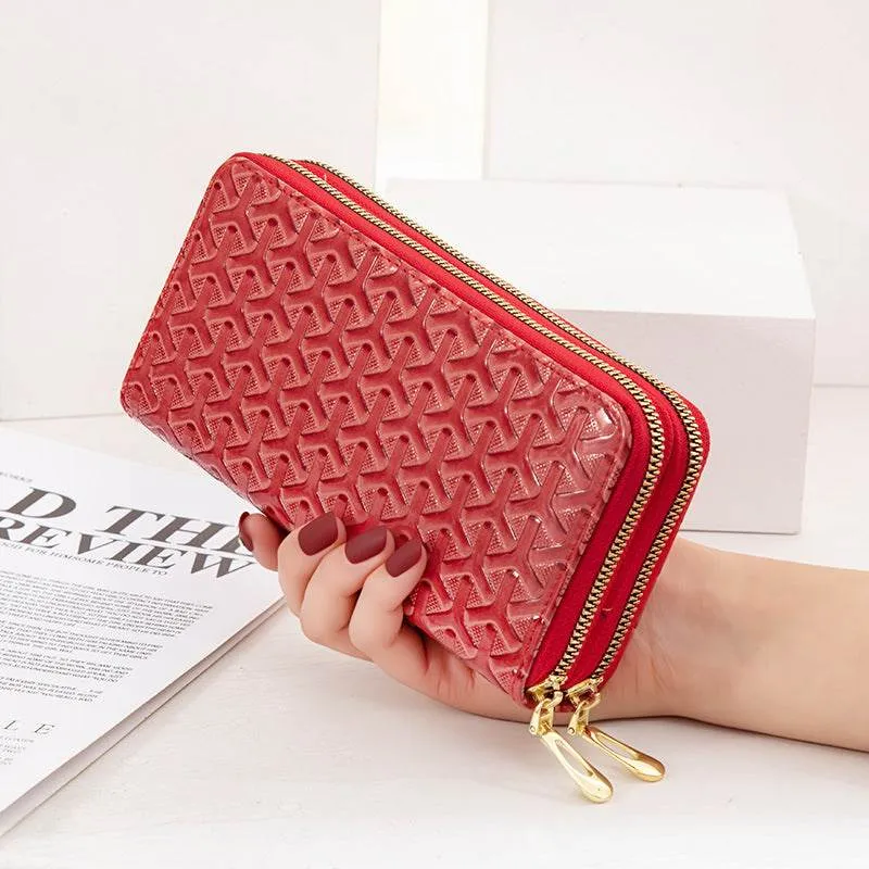 Large Capacity Double Layer Bright Leather Striped Mobile Phone Bag