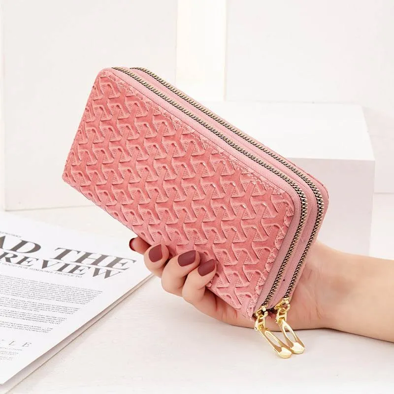 Large Capacity Double Layer Bright Leather Striped Mobile Phone Bag