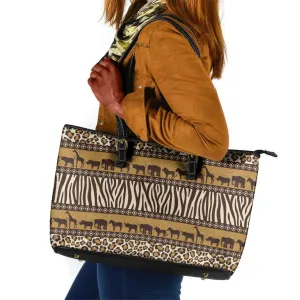 Leopards and Zebra Skins Leather Tote Bag Mix African Pattern LT15
