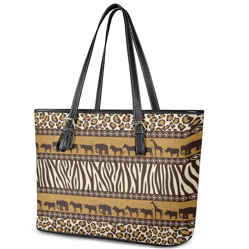 Leopards and Zebra Skins Leather Tote Bag Mix African Pattern LT15