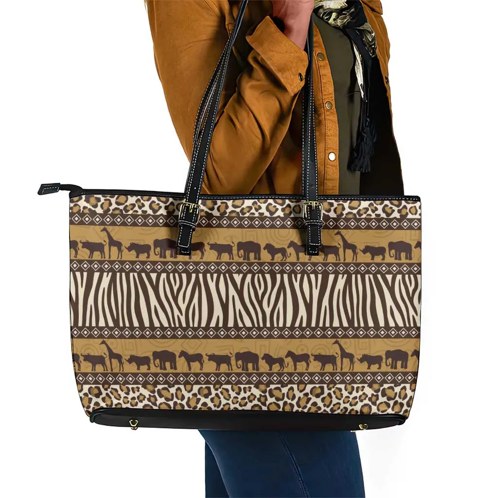 Leopards and Zebra Skins Leather Tote Bag Mix African Pattern LT15